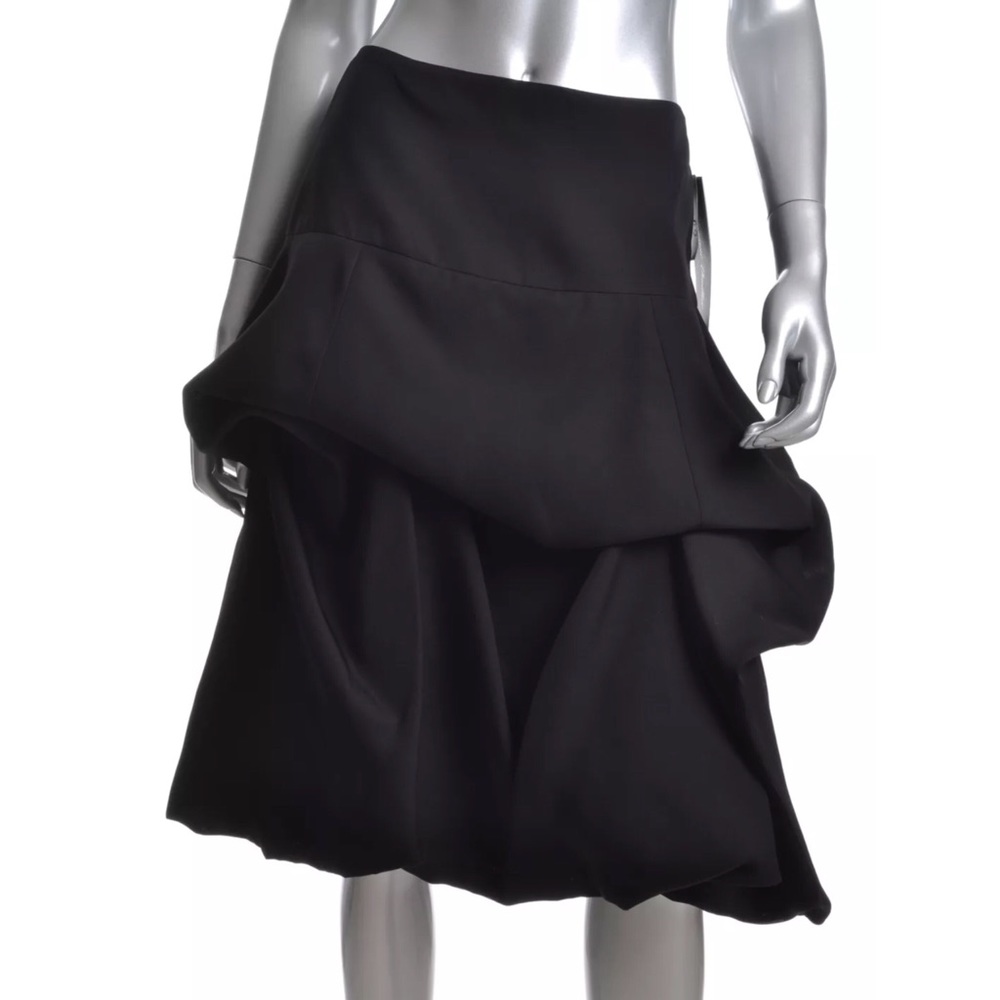 MONIQUE LHUILLIER Black Drape Silk Dress Skirt